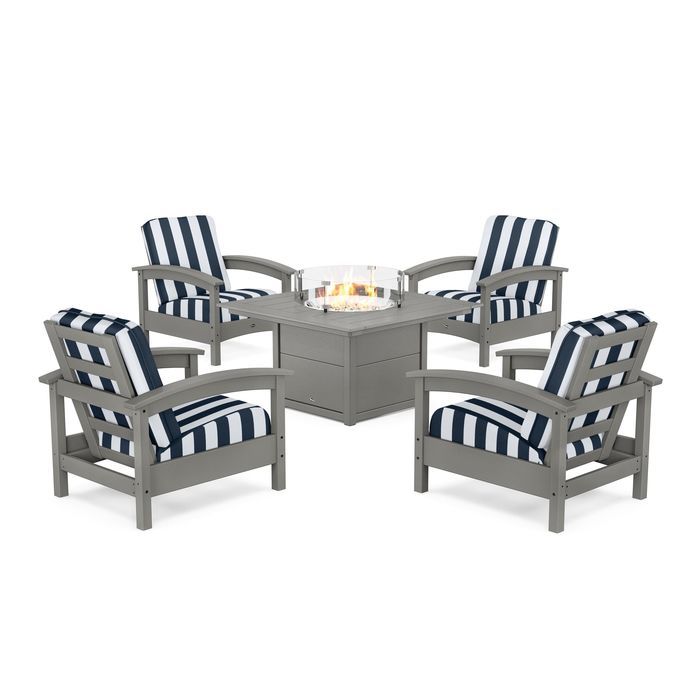 POLYWOOD Rockport 5-Piece Deep Seating Set with Square Fire Pit Table
