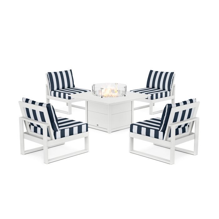 POLYWOOD Eastport Modular 5-Piece Deep Seating Set with Square Fire Pit Table