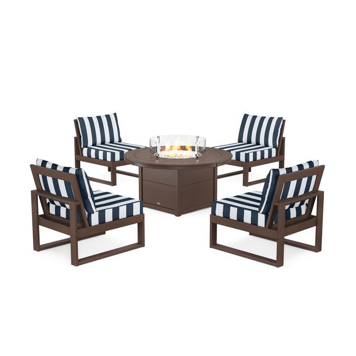 POLYWOOD Eastport Modular 5-Piece Deep Seating Set with Round Fire Pit Table