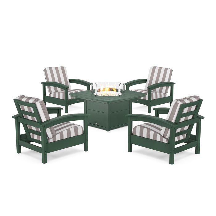 POLYWOOD Rockport 5-Piece Deep Seating Set with Yacht Club Fire Pit Table