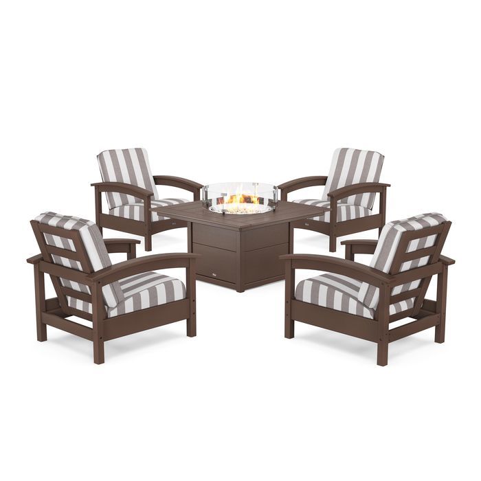 POLYWOOD Rockport 5-Piece Deep Seating Set with Square Fire Pit Table