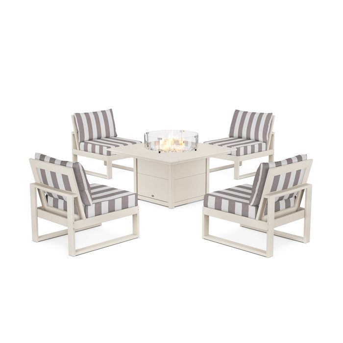 POLYWOOD Eastport Modular 5-Piece Deep Seating Set with Square Fire Pit Table