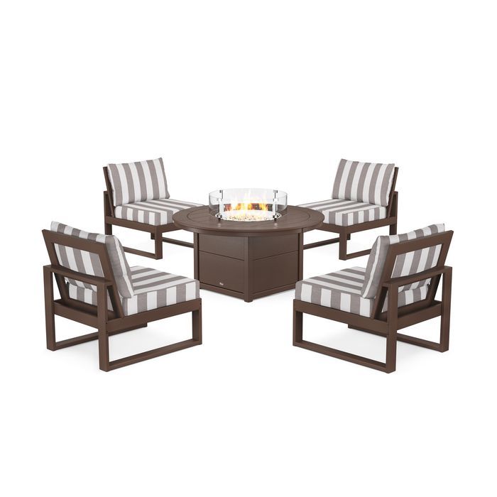 POLYWOOD Eastport Modular 5-Piece Deep Seating Set with Round Fire Pit Table