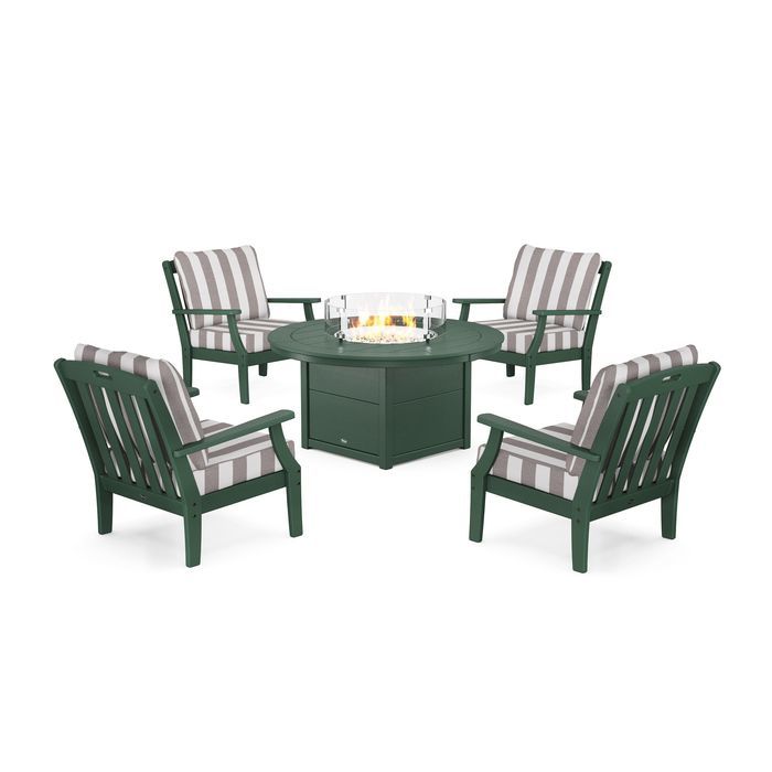 POLYWOOD Yacht Club 5-Piece Deep Seating Set with Round Fire Pit Table