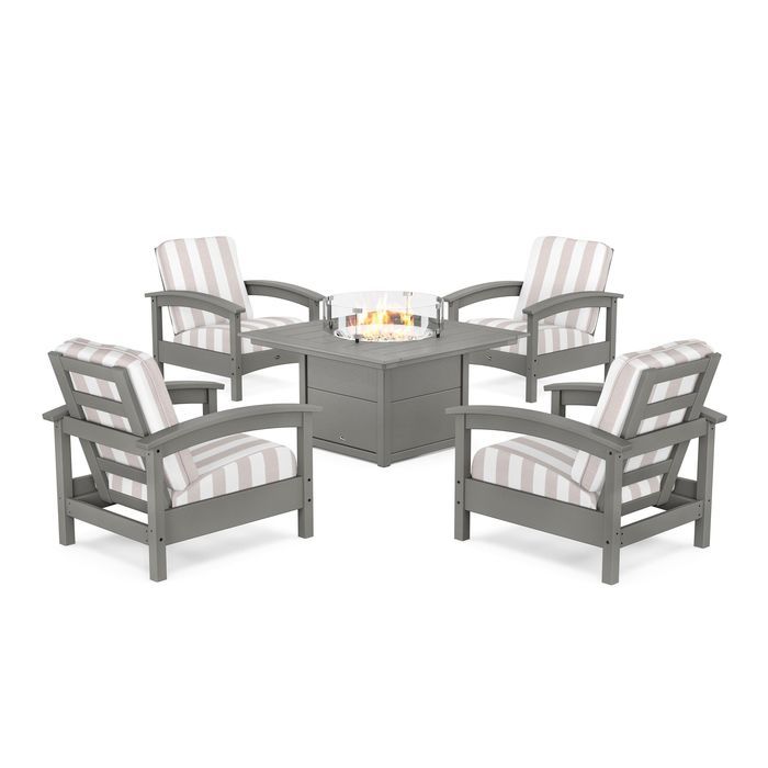 POLYWOOD Rockport 5-Piece Deep Seating Set with Square Fire Pit Table