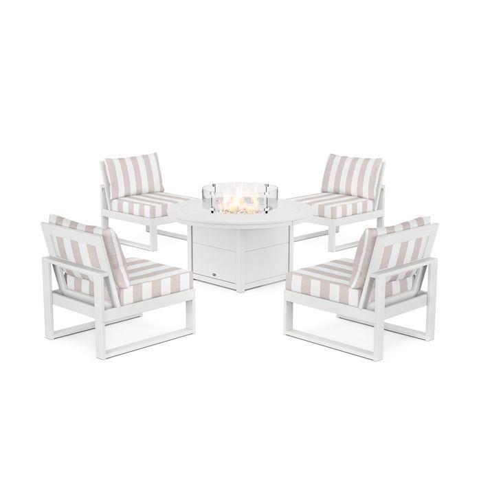 POLYWOOD Eastport Modular 5-Piece Deep Seating Set with Round Fire Pit Table