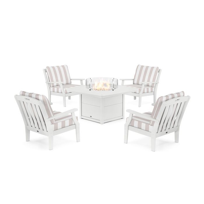 POLYWOOD Yacht Club 5-Piece Deep Seating Set with Fire Pit Table