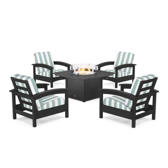 POLYWOOD Rockport 5-Piece Deep Seating Set with Square Fire Pit Table