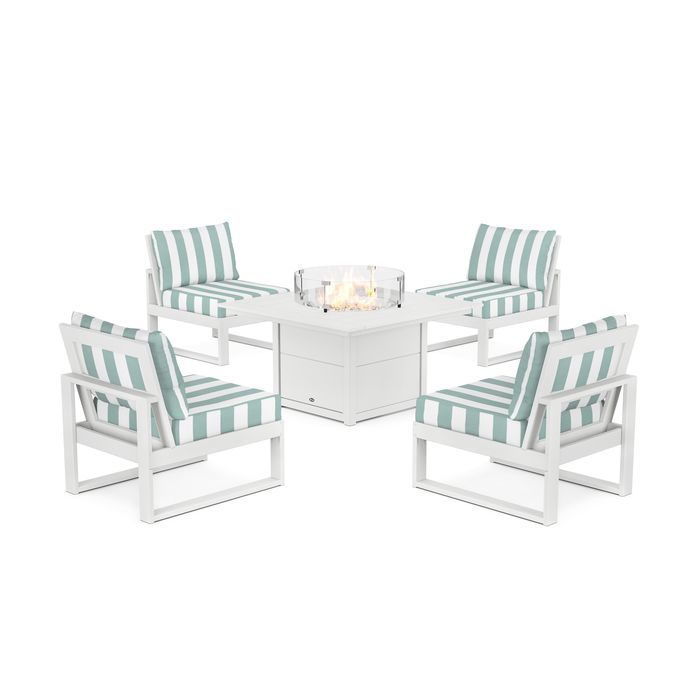 POLYWOOD Eastport Modular 5-Piece Deep Seating Set with Square Fire Pit Table