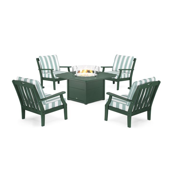POLYWOOD Yacht Club 5-Piece Deep Seating Set with Fire Pit Table