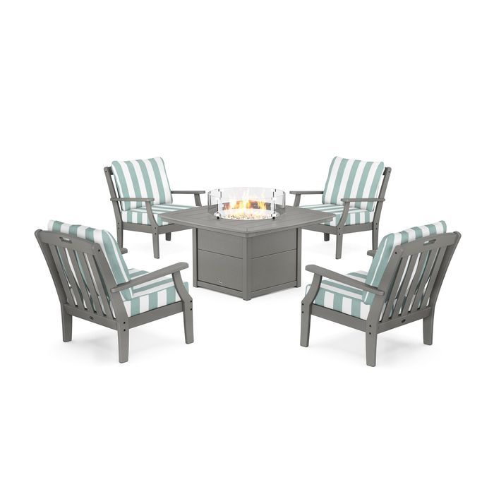 POLYWOOD Yacht Club 5-Piece Deep Seating Set with Fire Pit Table
