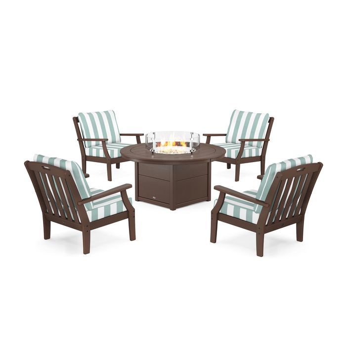POLYWOOD Yacht Club 5-Piece Deep Seating Set with Round Fire Pit Table