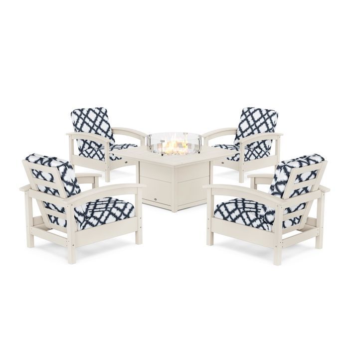 POLYWOOD Rockport 5-Piece Deep Seating Set with Square Fire Pit Table