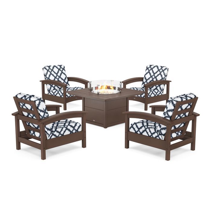 POLYWOOD Rockport 5-Piece Deep Seating Set with Square Fire Pit Table