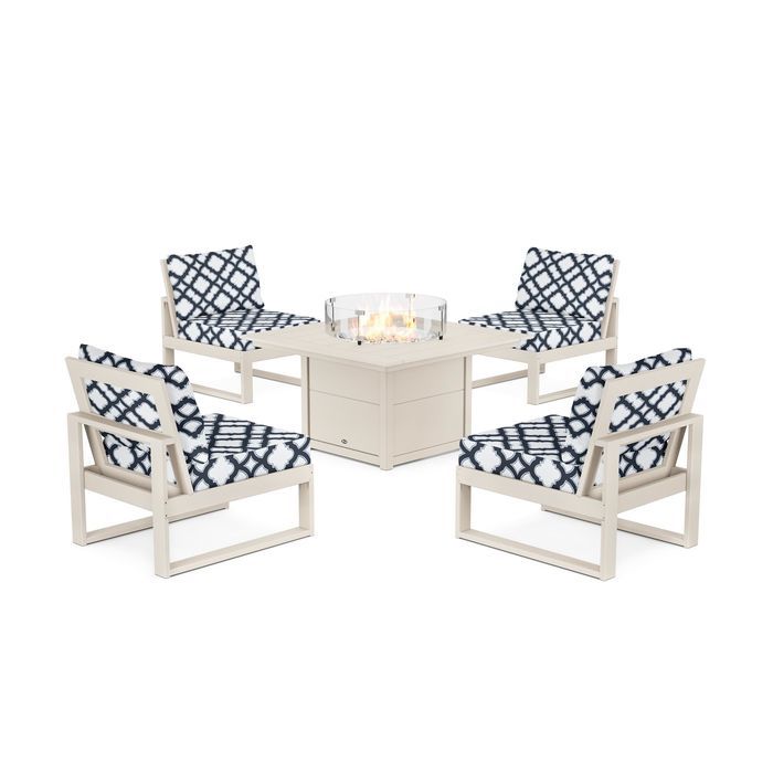 POLYWOOD Eastport Modular 5-Piece Deep Seating Set with Square Fire Pit Table