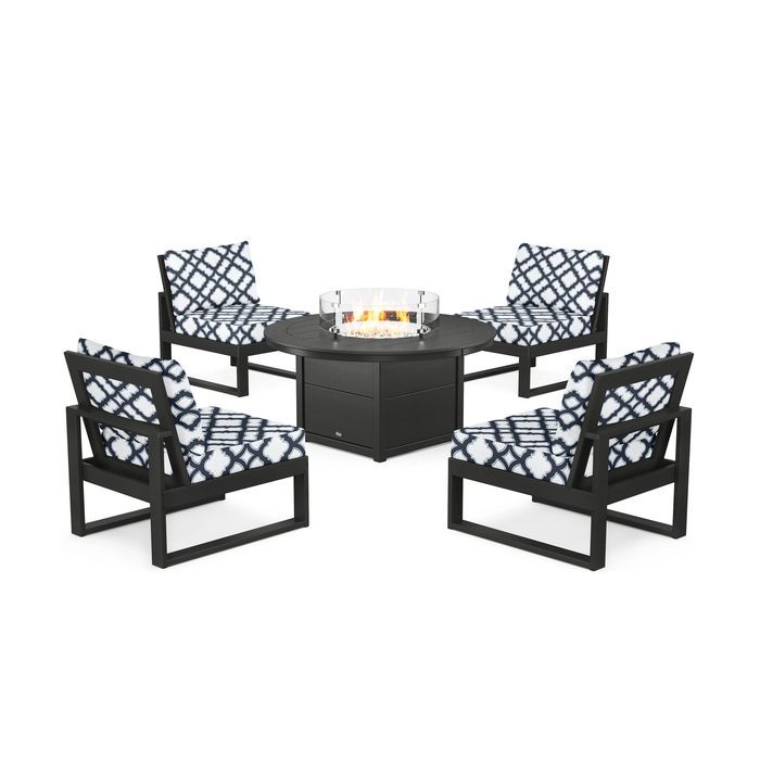 POLYWOOD Eastport Modular 5-Piece Deep Seating Set with Round Fire Pit Table