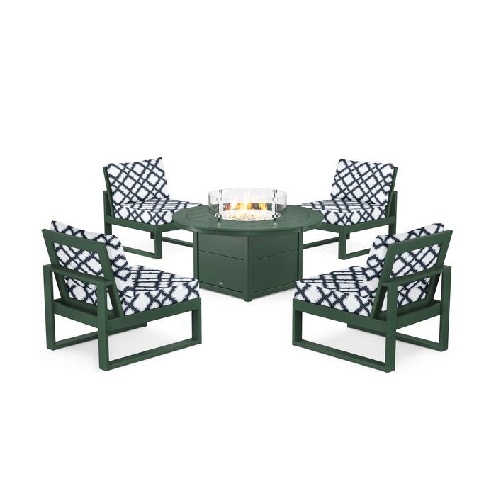 POLYWOOD Eastport Modular 5-Piece Deep Seating Set with Round Fire Pit Table