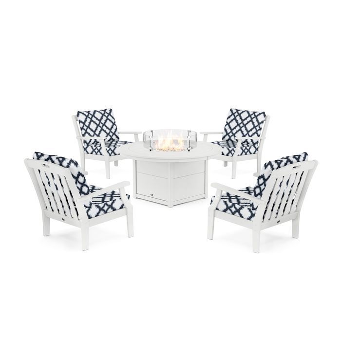 POLYWOOD Yacht Club 5-Piece Deep Seating Set with Round Fire Pit Table