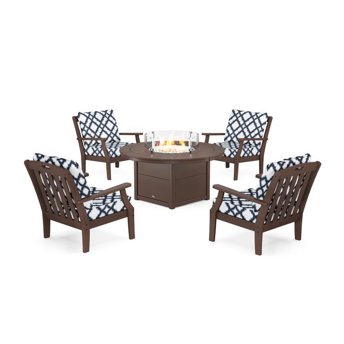POLYWOOD Yacht Club 5-Piece Deep Seating Set with Round Fire Pit Table