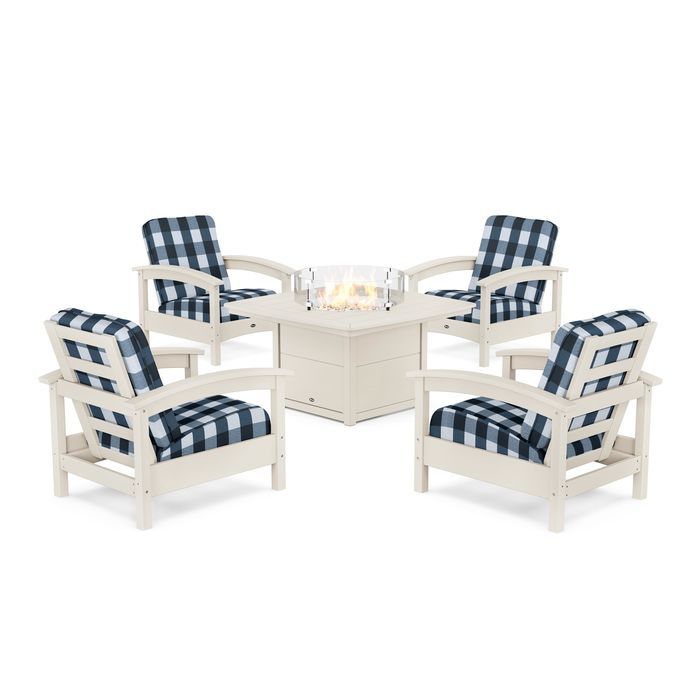 POLYWOOD Rockport 5-Piece Deep Seating Set with Yacht Club Fire Pit Table