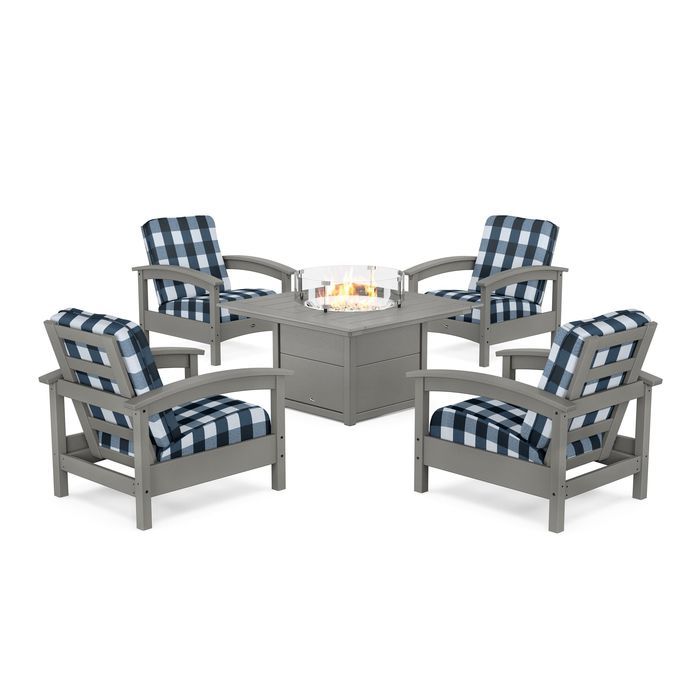POLYWOOD Rockport 5-Piece Deep Seating Set with Square Fire Pit Table