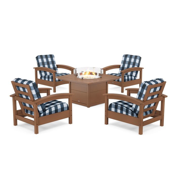 POLYWOOD Rockport 5-Piece Deep Seating Set with Square Fire Pit Table