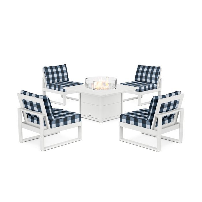 POLYWOOD Eastport Modular 5-Piece Deep Seating Set with Square Fire Pit Table