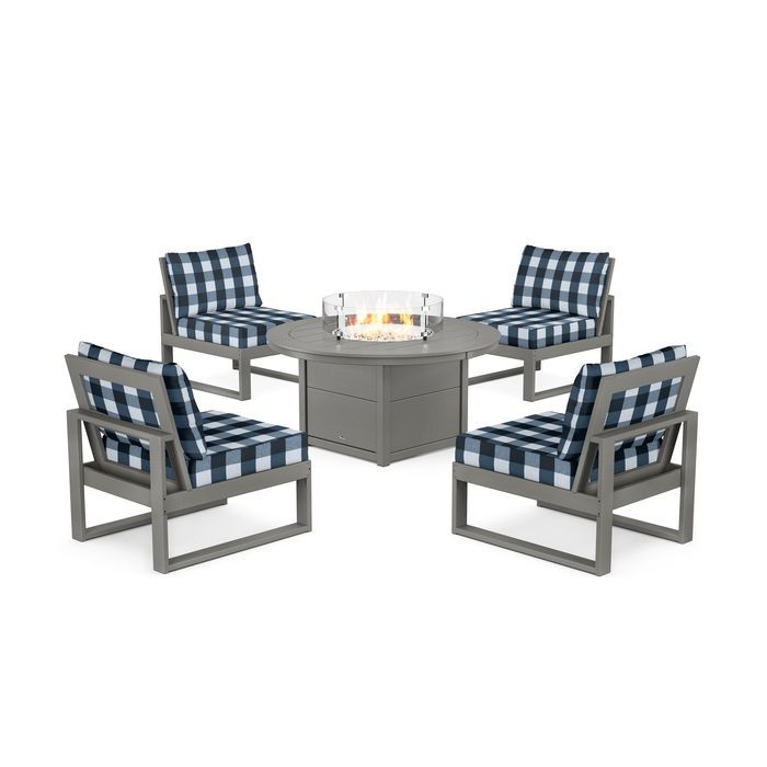 POLYWOOD Eastport Modular 5-Piece Deep Seating Set with Round Fire Pit Table