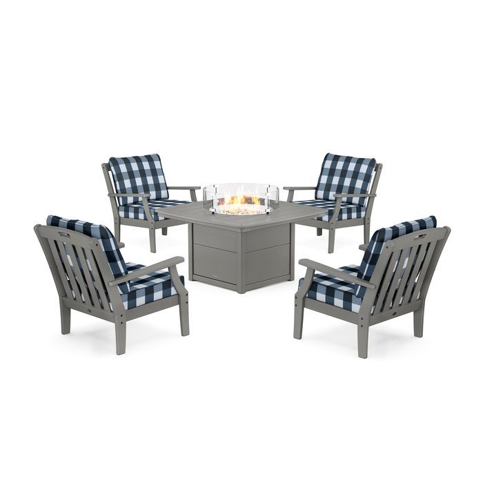 POLYWOOD Yacht Club 5-Piece Deep Seating Set with Fire Pit Table