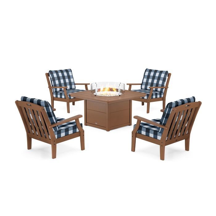 POLYWOOD Yacht Club 5-Piece Deep Seating Set with Fire Pit Table