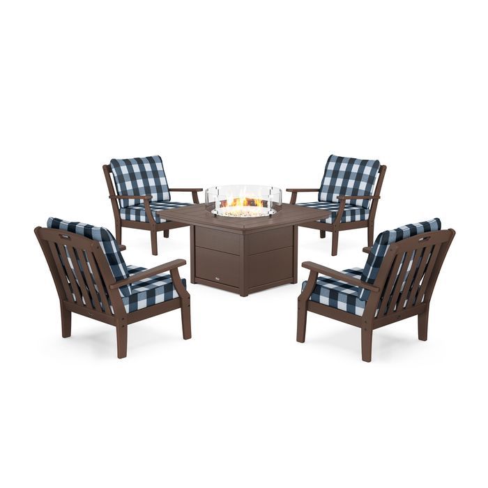 POLYWOOD Yacht Club 5-Piece Deep Seating Set with Fire Pit Table