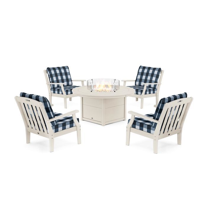 POLYWOOD Yacht Club 5-Piece Deep Seating Set with Round Fire Pit Table