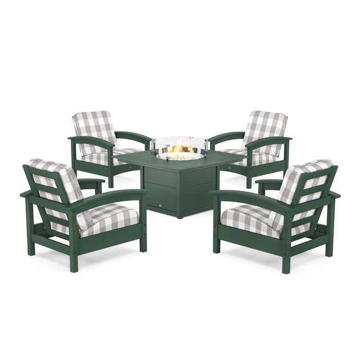 POLYWOOD Rockport 5-Piece Deep Seating Set with Square Fire Pit Table