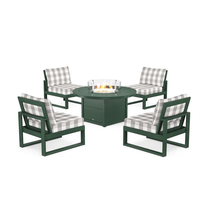 POLYWOOD Eastport Modular 5-Piece Deep Seating Set with Round Fire Pit Table
