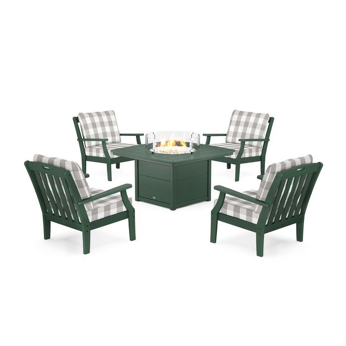 POLYWOOD Yacht Club 5-Piece Deep Seating Set with Fire Pit Table