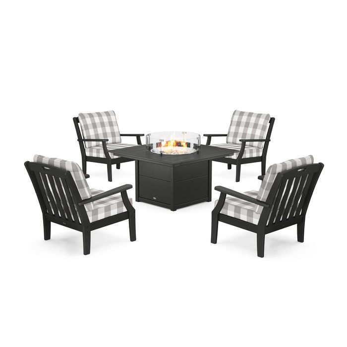 POLYWOOD Yacht Club 5-Piece Deep Seating Set with Square Fire Pit Table