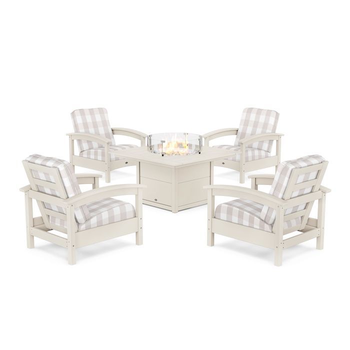 POLYWOOD Rockport 5-Piece Deep Seating Set with Square Fire Pit Table