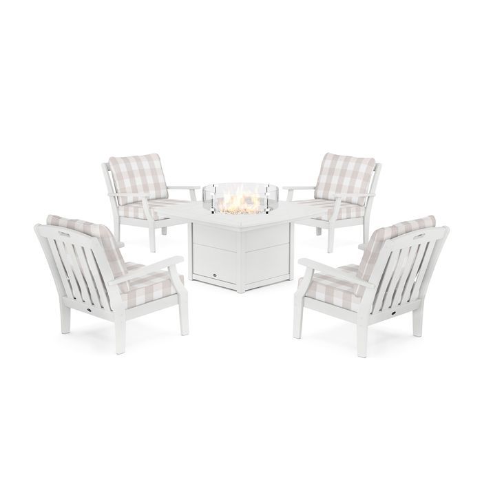 POLYWOOD Yacht Club 5-Piece Deep Seating Set with Fire Pit Table