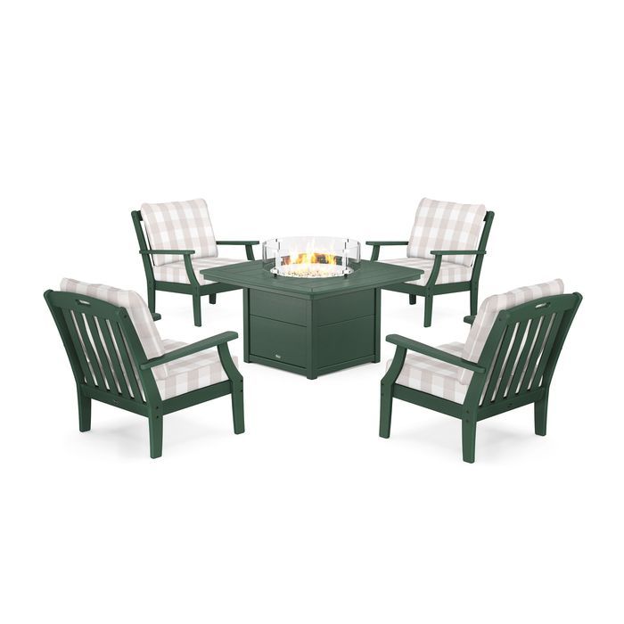 POLYWOOD Yacht Club 5-Piece Deep Seating Set with Fire Pit Table