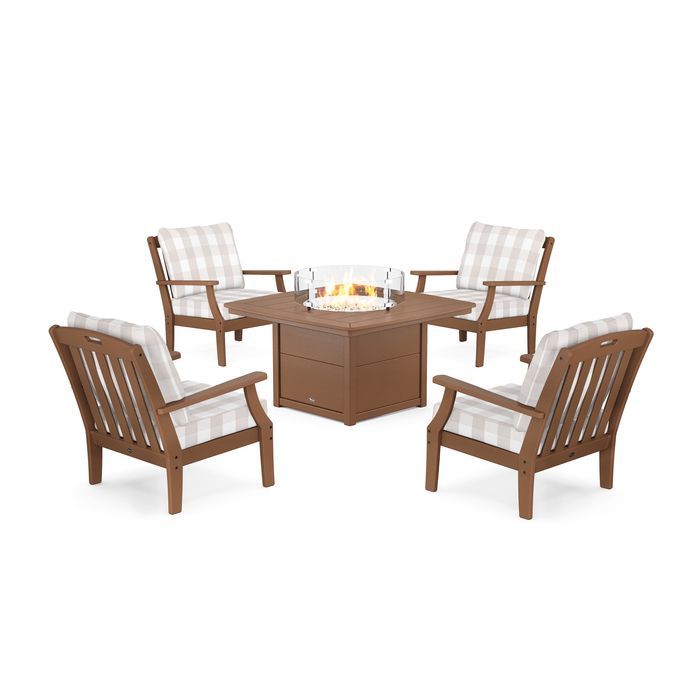 POLYWOOD Yacht Club 5-Piece Deep Seating Set with Fire Pit Table