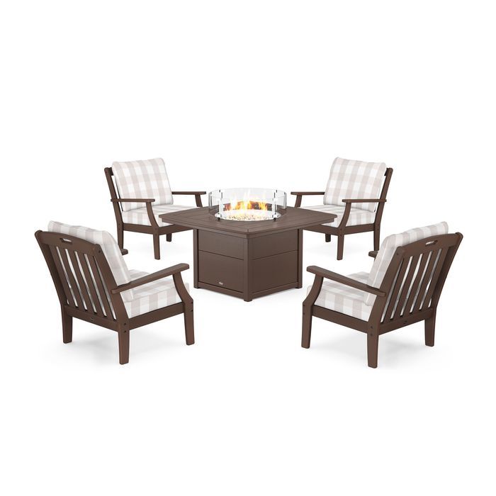 POLYWOOD Yacht Club 5-Piece Deep Seating Set with Fire Pit Table