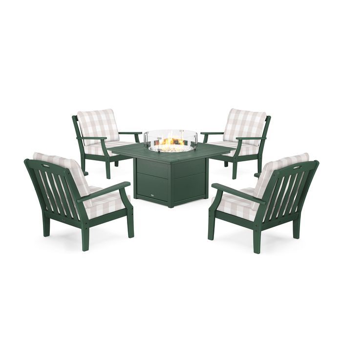 POLYWOOD Yacht Club 5-Piece Deep Seating Set with Square Fire Pit Table