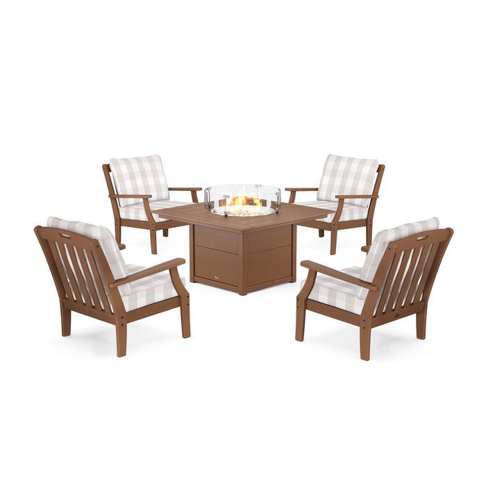 POLYWOOD Yacht Club 5-Piece Deep Seating Set with Square Fire Pit Table