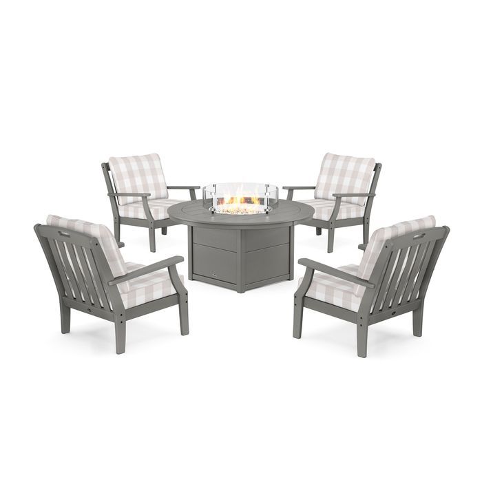 POLYWOOD Yacht Club 5-Piece Deep Seating Set with Round Fire Pit Table
