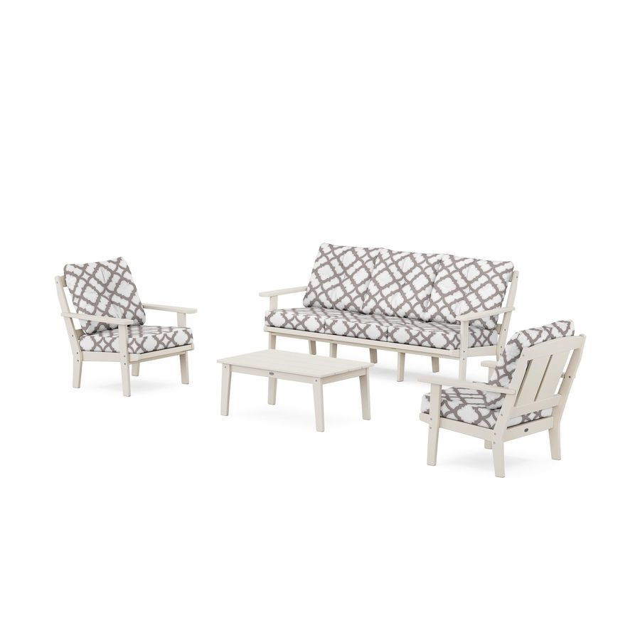 POLYWOOD Mission 4-Piece Deep Seating Set with Sofa in Sand / Trellis Grey Mist
