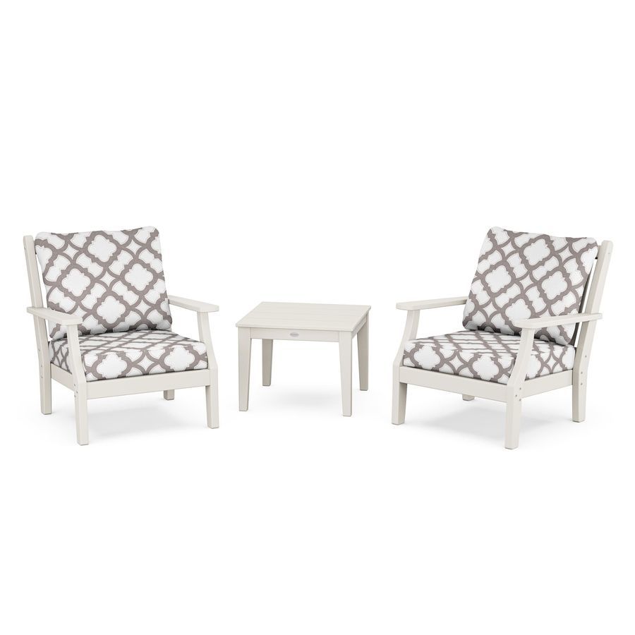 POLYWOOD Wovendale 3-Piece Deep Seating Set in Sand / Trellis Grey Mist