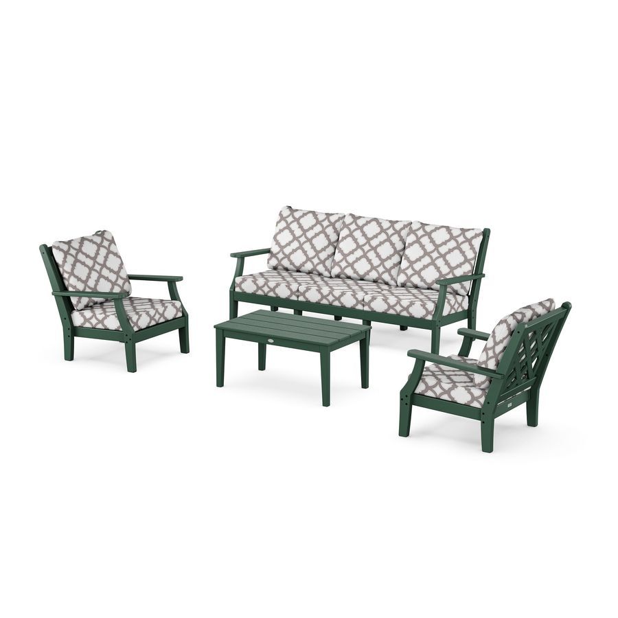 POLYWOOD Wovendale 4-Piece Deep Seating Set with Sofa in Green / Trellis Grey Mist