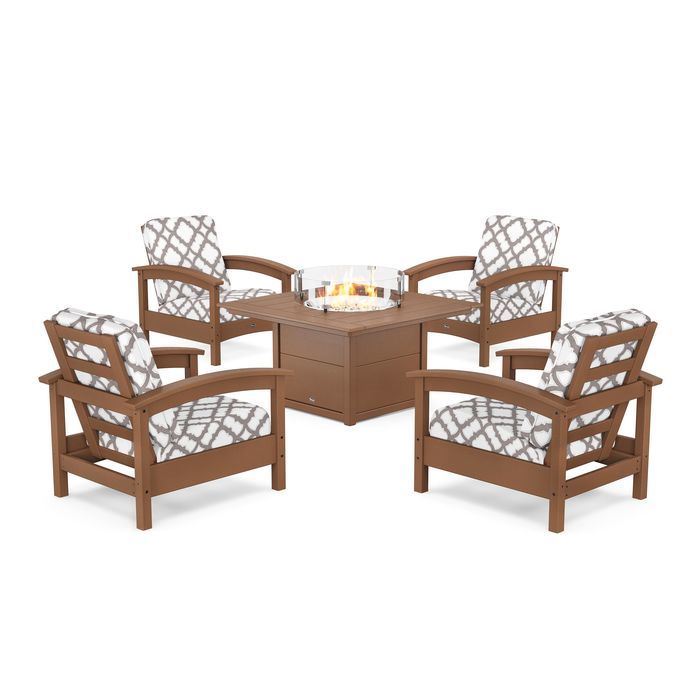 POLYWOOD Rockport 5-Piece Deep Seating Set with Square Fire Pit Table