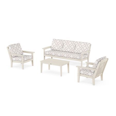 Country Living 4-Piece Deep Seating Set with Sofa in Sand / Trellis Dune Burlap