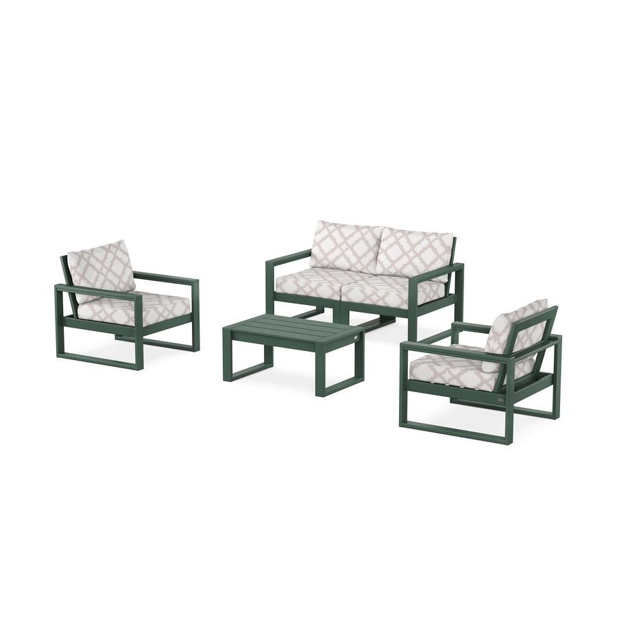 POLYWOOD EDGE Sectional 4-Piece Deep Seating Set with Loveseat in Green / Trellis Dune Burlap
